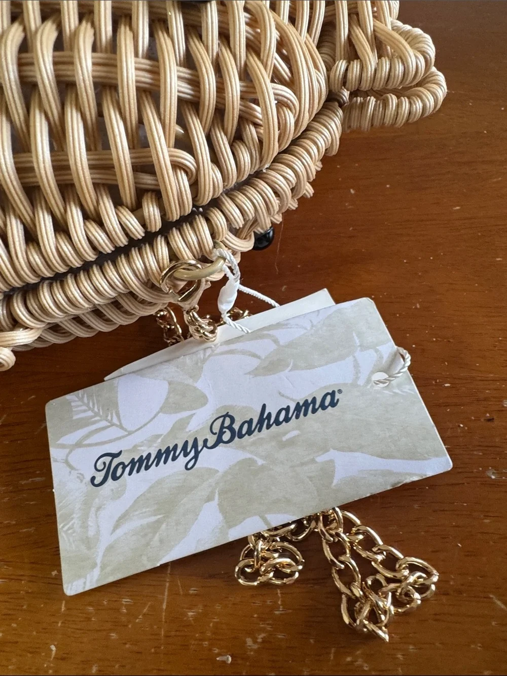 Tommy Bahama Woven Fish Shoulder Bag in Natural Tan with Gold tone Chain